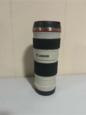 Canon White Telephoto Lens-Style Travel Mug with Black Accents